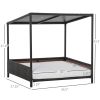 Wicker Dog House Raised Rattan Pet Sofa with Cushion for Indoor Outdoor Brown